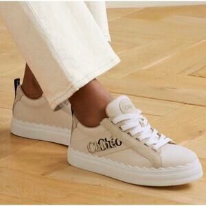 Chloe Lauren Beige Canvas Leather Embroidered Sneakers 37